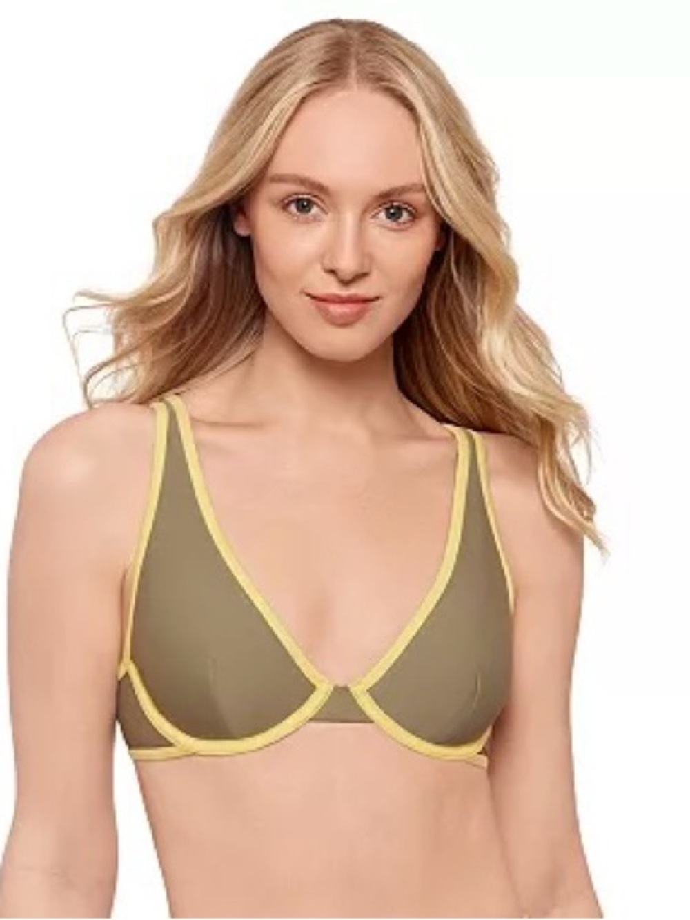 Salt + Cove Olive Bikini Top with Yellow Trim